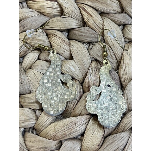 Cloisonne Blue Enamel Flower Butterfly Earrings Gold Tone Victorian Revival - Picture 9 of 9